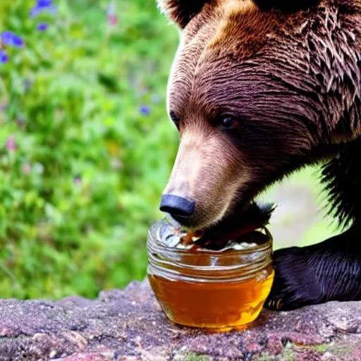 A bear holding a glass of water infront of a mirror... OpenArt