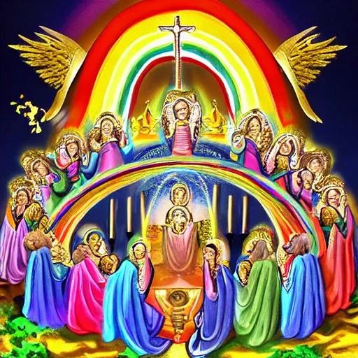 Throne of God, encircled by a rainbow, surrounded by... OpenArt