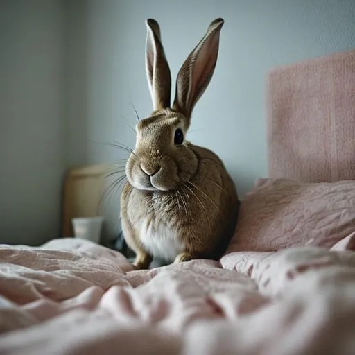 A rabbit in a bedroom