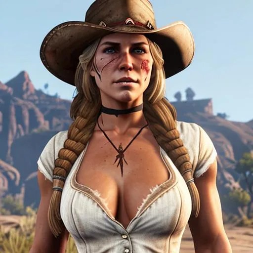 Attractive feminine Sadie Adler from RDR2 with face...