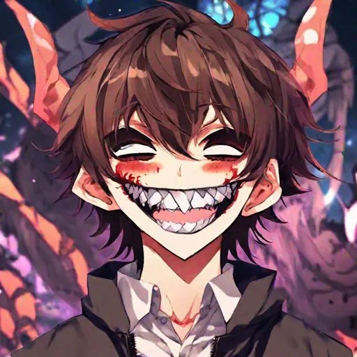 insane, cute anime boy, brown hair, smiling, trippy... OpenArt