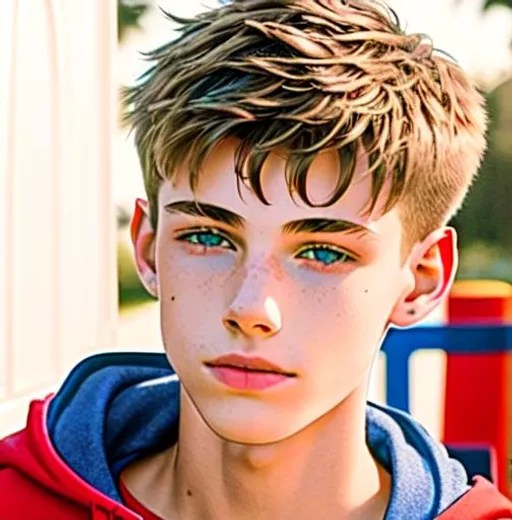 Beautiful young teen boy, (16 year old kid) (messy h...