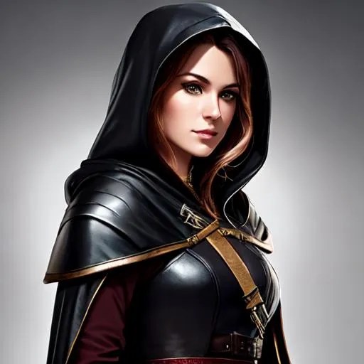 dnd, rogue, portrait, female, wearing full robes, le...