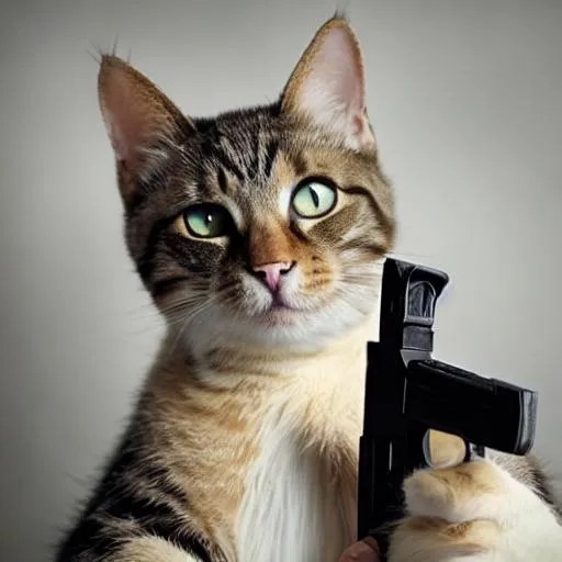 cat holding gun OpenArt