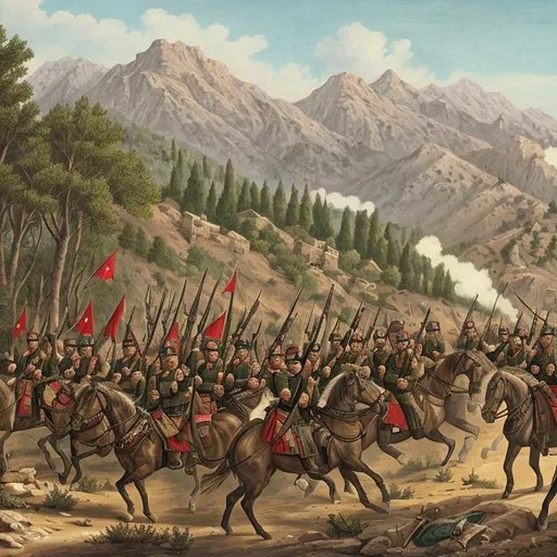 Ottoman army, guns, mountains, rebel ambush, forests... OpenArt