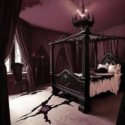 Vampire woman's haunted bedroom, spooky, beautiful,...