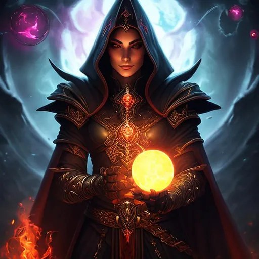 portrait of a Diablo necromancer with glowing red or...