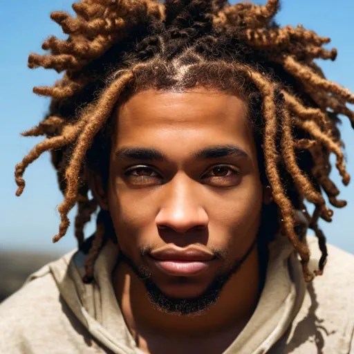 light skinned black man with long sandy brown dreadl...