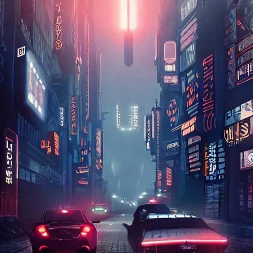 Blade Runner 2049 city by night with postapocaliptic...