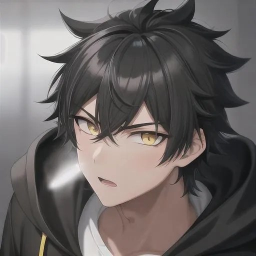 short scruffy black hair, anime boy, school boy, bla... OpenArt
