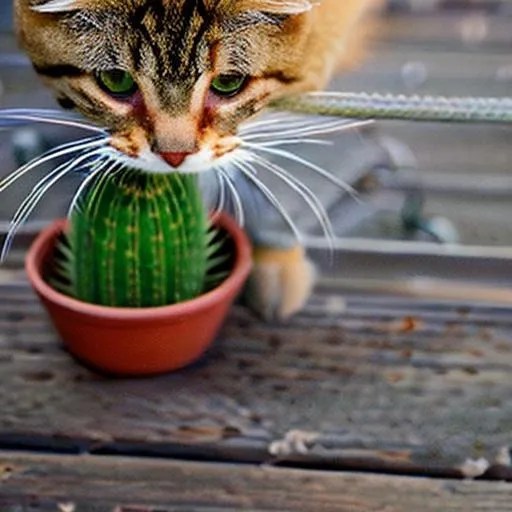 cat eating cactus OpenArt