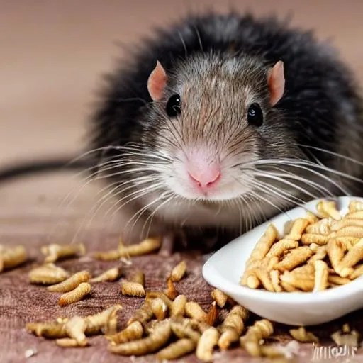 cute fluffy fat fancy rat eating a mealworm photo ) OpenArt