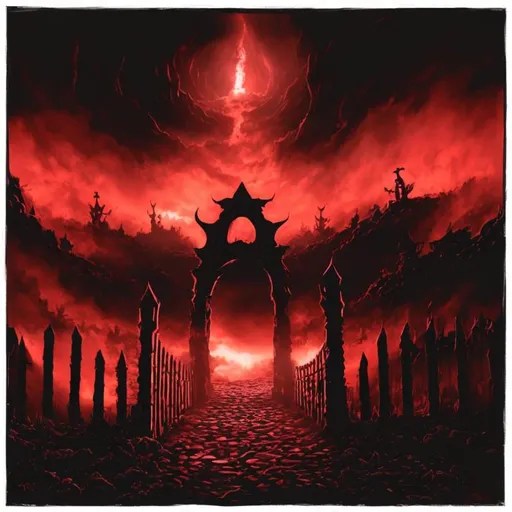 A gate,the entrance to hell,Black and red