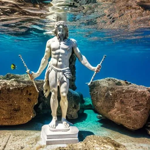 statue of poseidon holding a trident, under water ar... OpenArt
