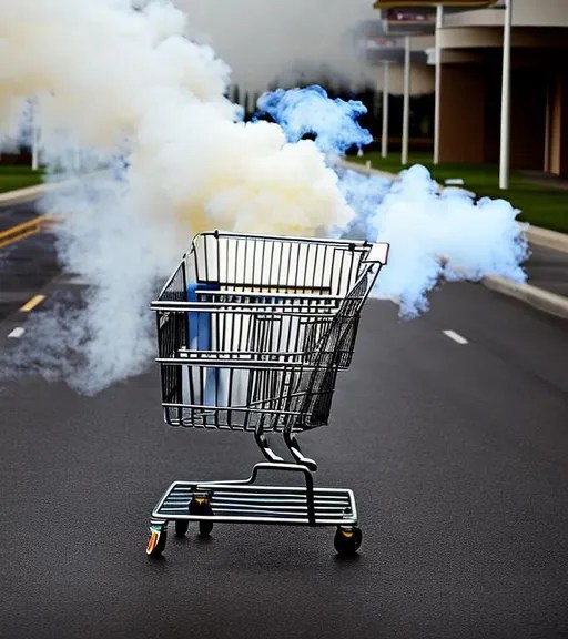 shopping cart, drifting, smoke. OpenArt