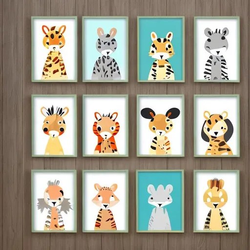 ANIMAL SET of 8 prints for children's room decor. Wa... OpenArt
