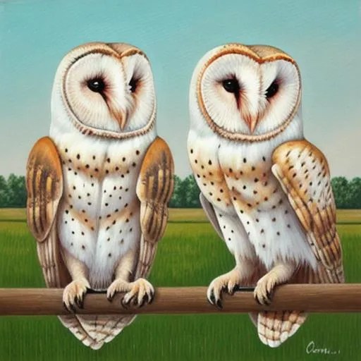 Painting of barn owls