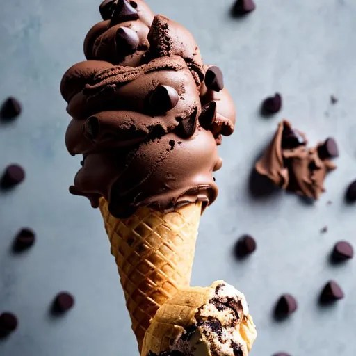 a chocolate ice cream cone with chocochips OpenArt