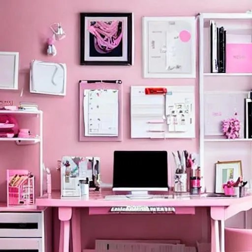 A detailed girl office with pink aesthetics desk wit... OpenArt