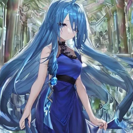 anime girl with a long blue dress OpenArt