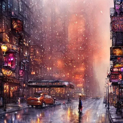 Watercolor, steampunk, New York City street, buildi... OpenArt