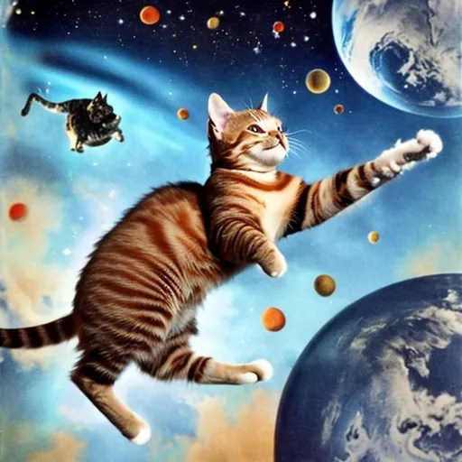 cat jumping into outer space