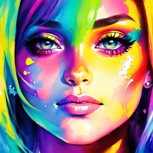 female face dripping paint in rainbow colors, facia... OpenArt