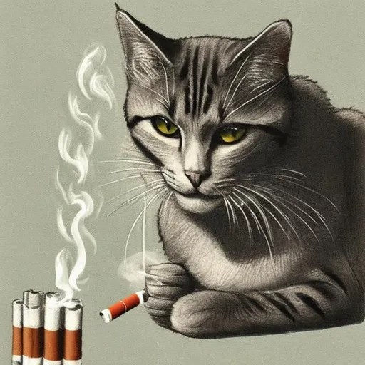 cat smoking a cigarettes