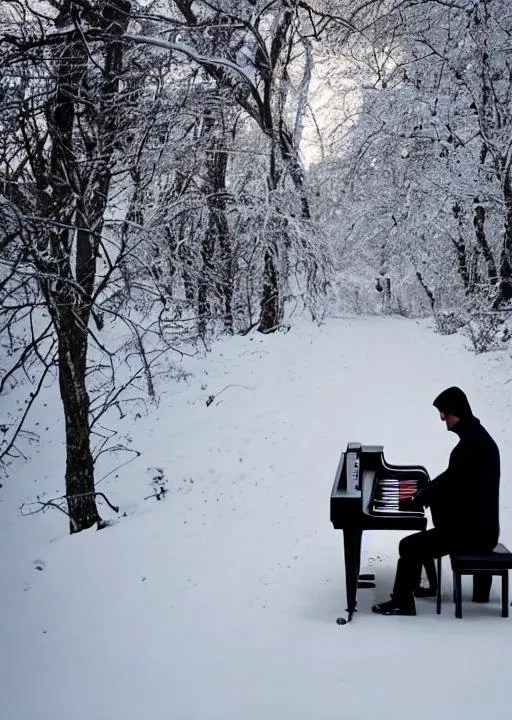 Pianist playing piano in winter OpenArt