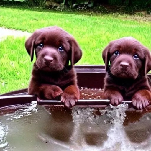 beautiful cute chocolate lab puppies taking a bath OpenArt