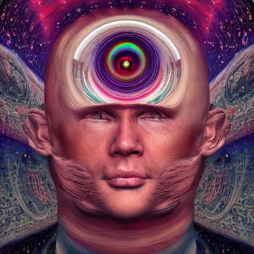 surreal, repeating human head, cosmic, realistic, hy...