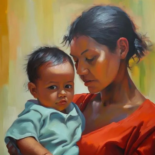 woman and baby in oil paint