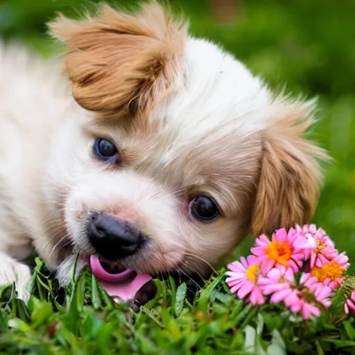 baby dog eating a flower OpenArt