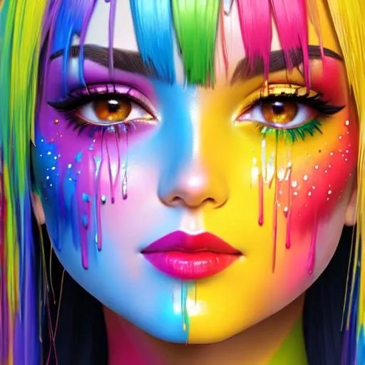 female face dripping paint in rainbow colors, facia... OpenArt