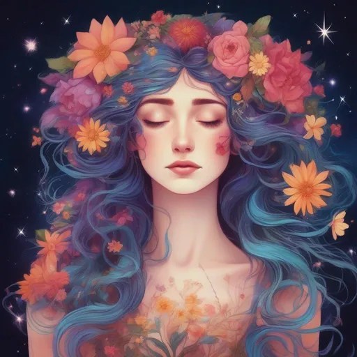 Colorful and beautiful Persephone with hair that is...