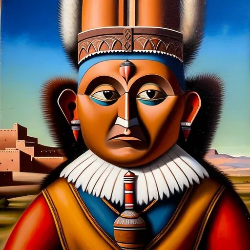 Fine, Renaissance style oil painting of antique Zuni...