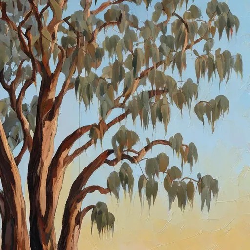 painting of eucalyptus tree midafternoon light in b...