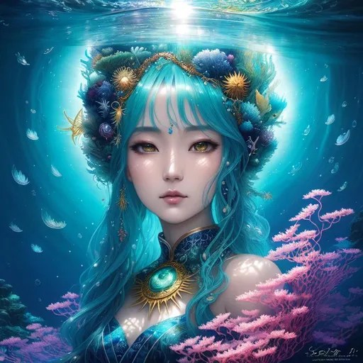 painting of a water spirit, ocean, seaweed, intricat... OpenArt