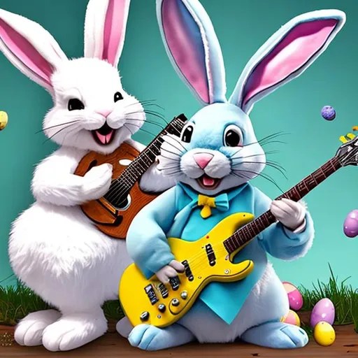 The Easter bunny playing guitar epically OpenArt