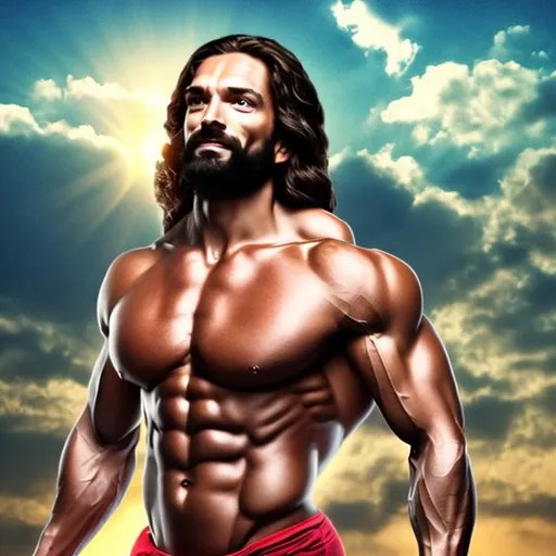 body builder Jesus Christ praising God plains backgr...