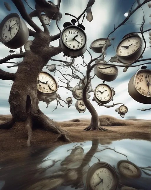 A surreal scene featuring melting clocks draped over... OpenArt