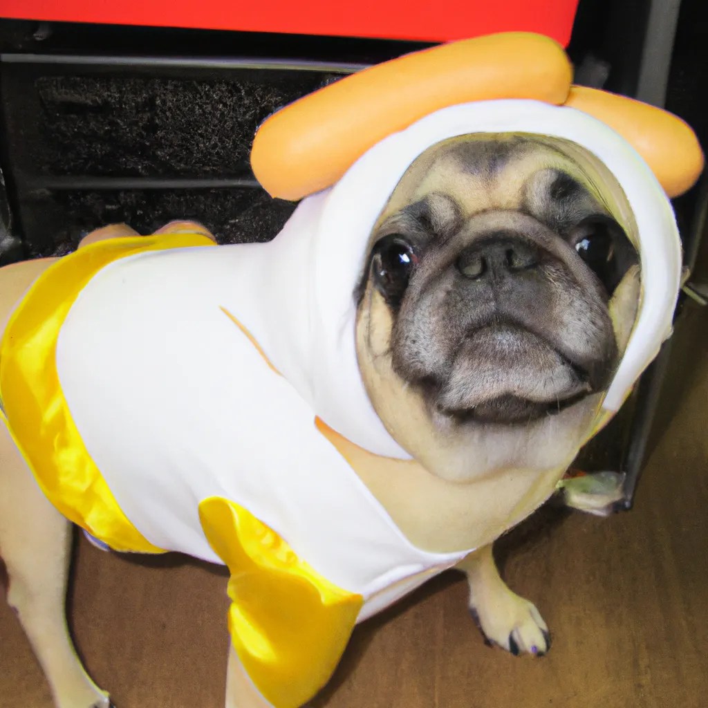 photo of a hot dog costume pug OpenArt