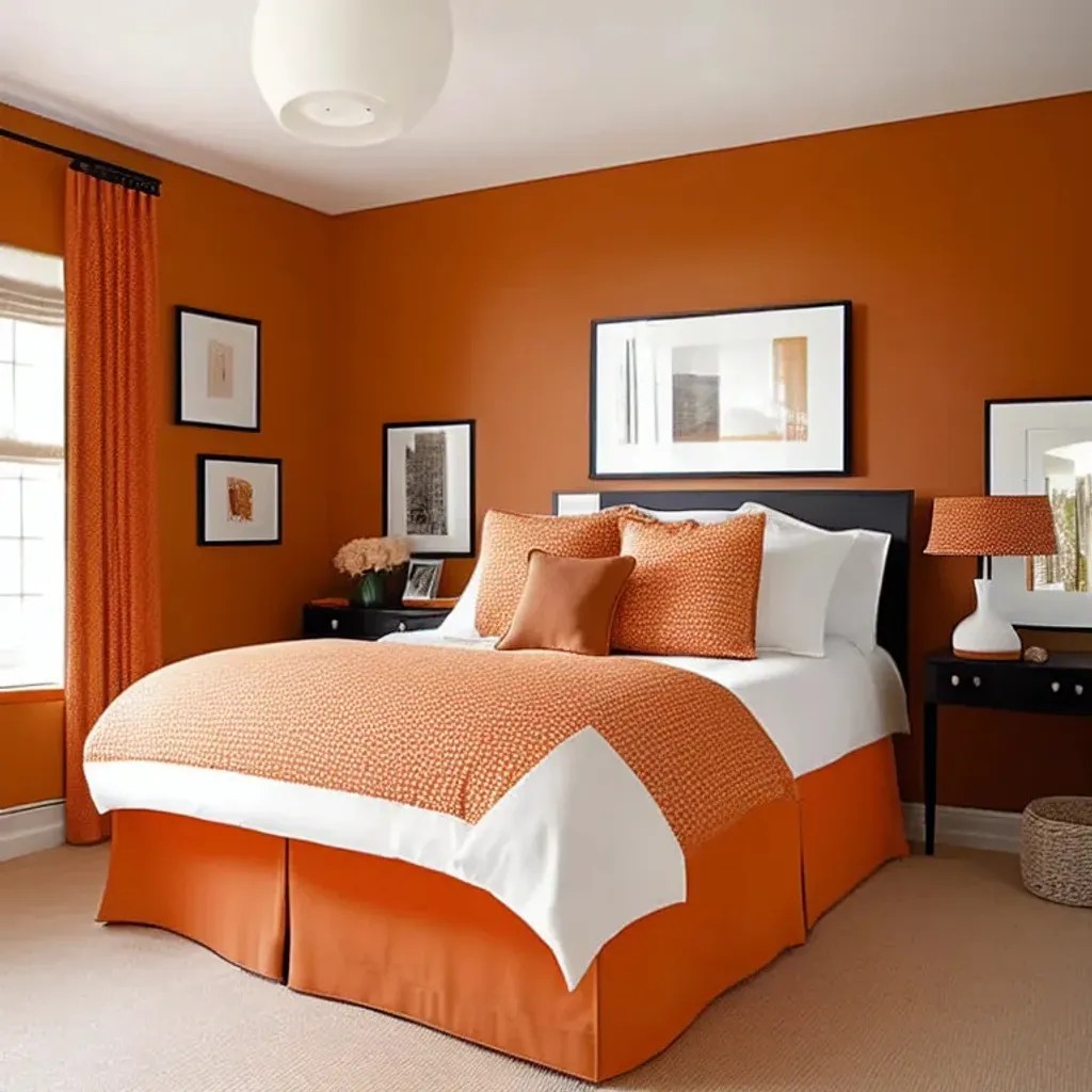 interior bedroom, burnt orange walls