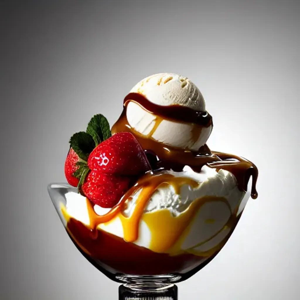 An ice cream sundae in a beautiful glass cup with fr... OpenArt