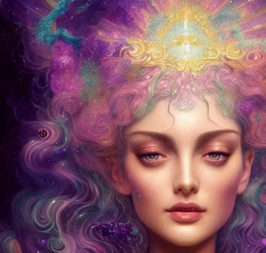 beautiful goddess, wearing glitter and glimmer fan...