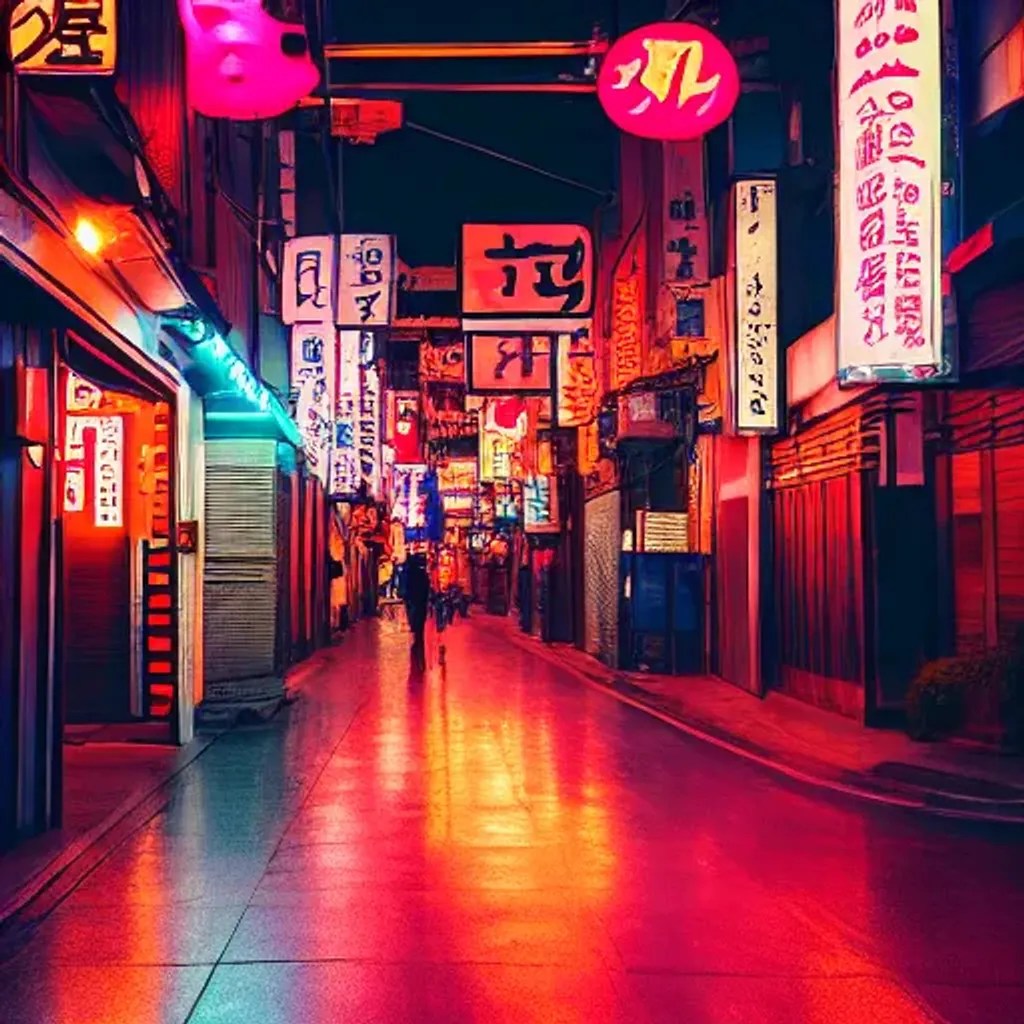 Japanese street in neon lights OpenArt