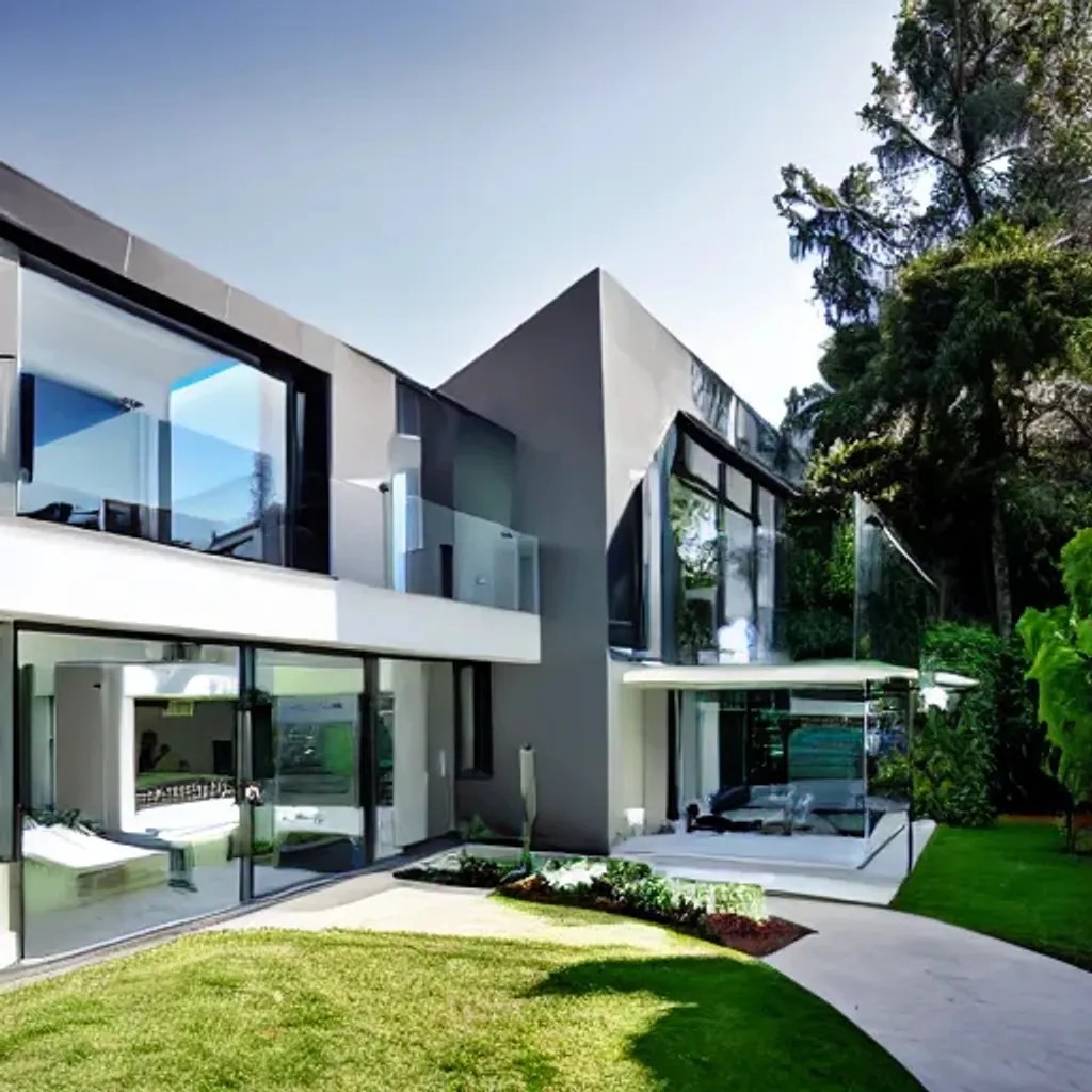 light black and white modern house with glass panele... OpenArt