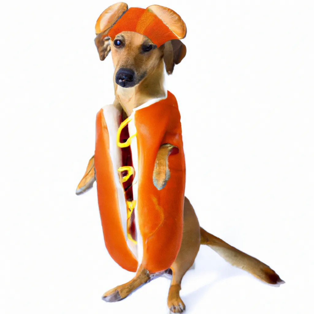 dog in a funny hot dog costume OpenArt