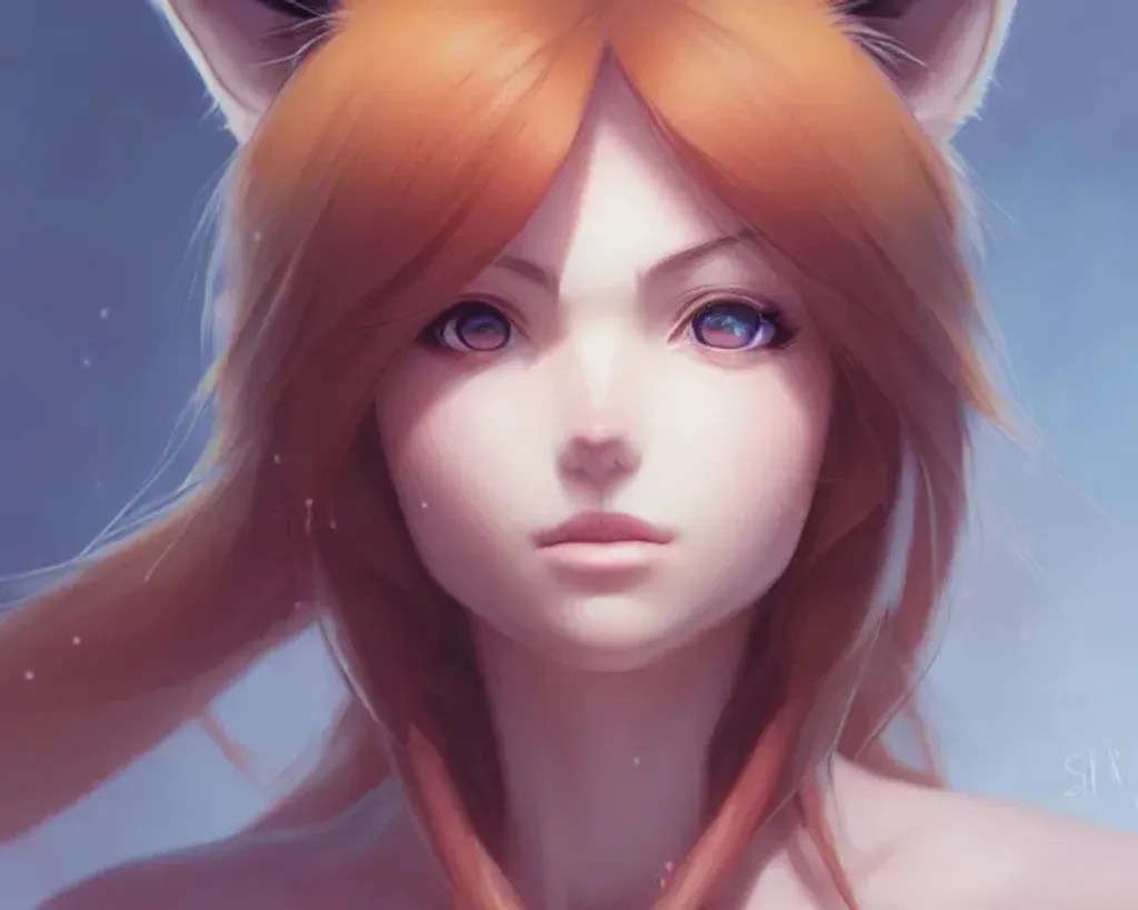 Closeup face portrait of a fox girl, smooth soft ski...