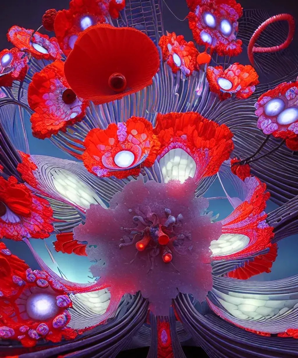 Large blooming ((iridescent ((((apple blossoms, popp... OpenArt